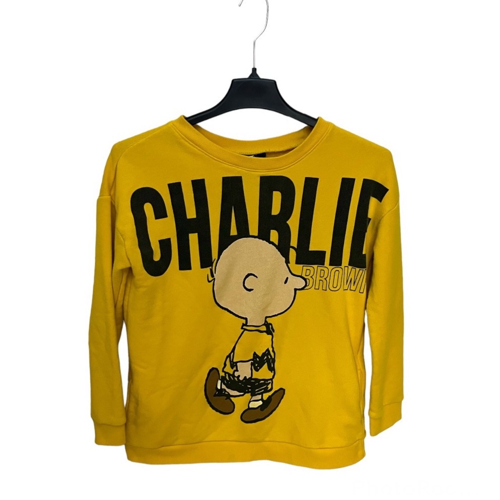 Peanuts Charlie Brown Yellow Graphic Pullover Sweatshirt Size L ( Juniors )